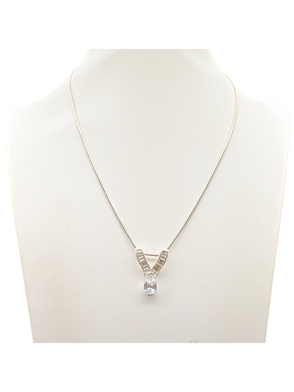 Vintage Avon Silver-Tone Slide Pendant Necklace with Clear Teardrop & Baguette